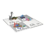 Relaxdays Tapis de Jeu, Puzzle, 12 pièces, avec Bordure, Motifs éléphants, en Mousse, sans polluants, Gris/Blanc