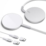 ESR Wireless Charger for MagSafe Charger(HaloLock), Phone Charger,Compatible with iPhone 16/15/14/13/12 Series, AirPods 4/3/Pro, Reinforced Braided Nylon Cable,2 Pack, Silver