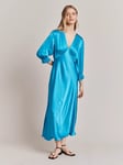 Ghost Elle Satin Midi Dress, Bright Blue