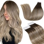 LaaVoo Extension Adhesive Cheveux Naturel Balayage Marron Foncé 14"/35cm Extension de Cheveux Adhesive Balayage Brun Foncé a Brun Clair Et Blond Extension Adhesive Cheveux Humains 20pcs/50g #3/8/24