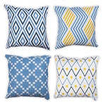 Penguin Home Set of 4 100% Slub Cotton Fabric Cushion Covers 45cm x 45cm Double Sided Square Pillow Covers with Invisible Zipper Pillow Cases for Living Room, Bedroom, Sofa (Navy Sky/Yellow)