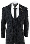 Infinity Leather Mens 3 Piece Black Paisley Velvet Dinner Suit - Size 46 (Chest)