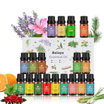 Huiles Essentielles 18 x 10 ml, Pour Diffuseur Arbre à thé Lavande Eucalyptus Encens Citronnelle Romarin Orange Menthe Citron Bergamote Ylang-ylang Camomille Rose Sauge etc.