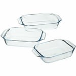 Pyrex Optimum Glass Rectangular Roasting Pans Boxed For Baking Meats Set Of 3