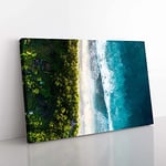 Big Box Art Birds Eye View of The Beach in Abstract Canvas Wall Art Print Ready to Hang Picture, 76 x 50 cm (30 x 20 Inch), Olive, Green, Teal, White, Turquoise, Olive, Green