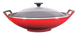 Le Creuset Wok en Fonte Émaillée avec Couvercle en Verre, 36 cm, 4,5 L, Cerise, 25304360600460