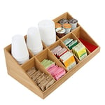 Mind Reader COMORGBM-BRN Station, Org, Coffee Bar 11-Compartment, Bamboo Cup, Lid and Condiment Storage, Countertop Organizer, 18.125" L x 9.5" W x 6.5" H, Brown