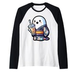 Ghost Drinking Bubble Tea Japanese Kimono Raglan Baseball Tee