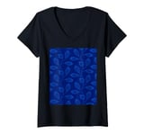 Womens Climbing Vine Leaves In Burned Blue On Dark Blue V-Neck T-Shirt