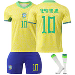 24-25 Brasilien hemmatröja kortärmad fotbollströja set+strumpa-Neymar 26(140-150cm)