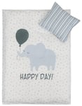 Sängkläder för barn 100x140 cm - Bäddset med elefant - Ljusblå - 2 i 1 design - 100% bomull