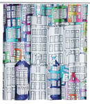 WENKO Rideau de douche original Sunny City, Rideau de douche 180x200 cm, lavable en machine et waterproof, 12 anneaux rideau de douche en plastique blanc inclus, polyester, 180x200 cm, multicolore