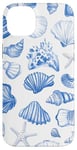 Coque pour iPhone 14 Plus Été côtier bleu coquillage, étoile de mer, femme