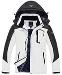 donhobo Men's Fleece Jacket Winter Waterproof Warm Ski Jackets Windproof Coat With Zip Pockets Hood(White Black,L)