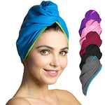 Fit-Flip Turban Cheveux Microfibre, Serviette spéciale Turban pour Le séchage Doux et Rapide, Serviette de Cheveux pour Mixte Adulte, 1 pièce, Bleu - Vert