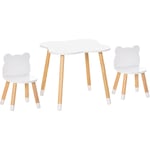 Ensemble table et chaises enfant design scandinave motif ourson bois pin mdf blanc