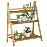 Flower Stand Plant Display Rack 3-Tier Foldable Wood Garden Patio