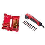 Milwaukee Hss-G 10PC Titanium Red Hex Drill Bits & 4932471274 Shockwave Impact Duty Right Angle Attachment 11 Piece