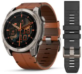 Garmin Fenix 8 51mm Amoled Sapphire Titanium with Chestnut Leather band 010-02905-40