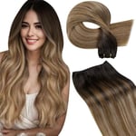 LaaVoo Extension Cheveux Naturel Tissage Humain Balayage Brun Extension Cheveux Naturel Tissage Ombre Marron Foncé a Brun Moyen Blonde Cendrée 80g 35cm Tissage Extension Cheveux Naturel #2/6/18