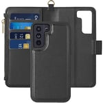 Vkooer Coque pour Samsung Galaxy A54 5G (2en1) Samsung A54 Étui Portefeuille à Rabat [Magnétique Détachable] [Verrouillage RFID] Première Cuir avec Fermeture à Glissière Porte-Carte - Noir