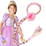 Långt hår Princess Hairpiece Long 29" Cosplay flätade peruker för tjejer Princess Dress Up Accessories (Rapunzel Pannband)