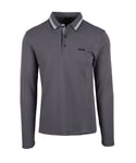 BOSS Green Mens Plisy Long Sleeved Polo Shirt Medium Grey - Size 2XL