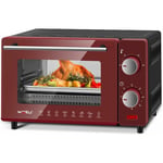 Woltu - Mini Four 10L, Petit Four 650W, 100-230℃, Minuterie 0-60 min, avec Plaque de Cuisson, Grille, Poignée, Rouge+Noir