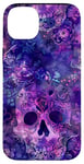 Coque pour iPhone 14 Plus Aquarelle violette ethnique horreur bleu feu flamme crâne