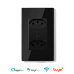 Melery-Prise murale WiFi Brésil Tomada,16A,panneau en verre Tuya intelligent,prises électriques,télécommande sans fil par Alexa Google Home - Type BLACK