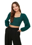 Blus - blus - skjorta Trendyol - TWOSS21BZ0236 - Green Crop Blus Dam