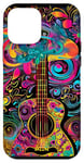 Coque pour iPhone 12 mini Guitare cachemire art déco noire avec fumée colorée pour la musique