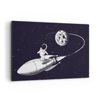 Impression sur Toile 120x80cm Tableaux Image Cosmos Une Fusée Spatiale Enfants