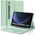 Clavier pour Samsung Tab S9 FE Plus, Coque Clavier pour Samsung Tab S9 FE+ 12.4"" 2023, AZERTY Français Clavier Rétroéclairé Magnétique Détachable pour Samsung Tab S9 FE+ 12.4"", Vert Clair