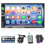 Podofo 7 Pouces Écran Tactile Autoradio 2 Din avec Bluetooth Main Libre Double Din Radio Lecteur MP5 Support Radio FM/AUX/Lien Miroir/Commande au Volant + Caméra de Recul