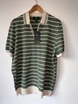 Marks and spencer mens striped green knitted polo shirt half zip Size XL 44 46