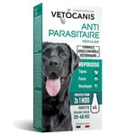 Vetocanis, Pipettes Anti Puces Chien, 2x1 Mois sans Tiques, Puces, Moustiques, Antiparasitaire Chien 20 à 40 kg, A base de Margosa, Répulsif Protection immédiate, 4 Pipettes de 3 mL