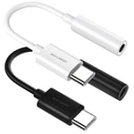 MAS Carney │ Lot de 2 │ Adaptateur USB de Type C vers AUX Femelle de 3,5 mm, Prise Audio pour écouteurs Compatible avec Samsung Huawei Oppo Vivo Google Pixel Mi iPad Pro MacBook