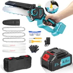 Mini Tronconneuse a Batterie 4000mAh, 6 Pouces 1000W Tronconneuse Electrique Sans Fil Brushless avec Graisseur Automatique, Elagueuse Batterie, Petite Tronçonneuse Compatible avec Makita pour Jardin