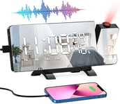 Radio Réveil Numérique,Reveil Projecteur Plafond avec Miroir LED Écran,Double Alarme,Snooze,6 Luminosité,Port USB,12/24H,Horloge Digitale FM Radio Reveil Matin de Maison Bureau Noir