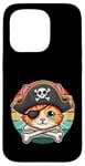 Coque pour iPhone 15 Pro Adorable chat avec chapeau de pirate pour enfant