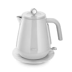 De'Longhi Eclettica BPA Free Metal Kettle KBY3001.W, Customisable Design Rapid Boil Electric Kettle, 1.7L Large Capacity, Anti Scale Filter, Swivel Base, Cord Storage, Stainless Steel, 3000W, White