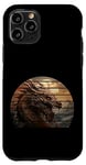 Coque pour iPhone 11 Pro Dragon doré rétro, coucher de soleil, lune, art japonais asiatique.