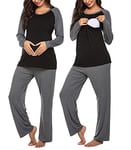 Ekouaer Pyjama d'allaitement pour Femme pour hôpital Manches Longues Modal de Grossesse Ensemble Pyjama 2 pièces Nero Gris L