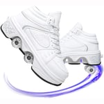 GGXINT Chaussures De Marche Automatiques Patins À roulettes Invisibles Chaussures De Parkour 2 en 1 Patins À roulettes Quadri Réglables Bottes Chaussures De Sport en Plein Air,White with Light,33