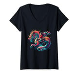 Womens Anime Girl Japanese Dragon Rider V-Neck T-Shirt