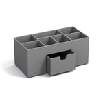 Bigso Box of Sweden VENDELA Organiseur de bureau avec 7 compartiments et tiroir - Boîte de rangement en panneau de fibres et papier - Kit de bureau pour fournitures de bureau - Gris