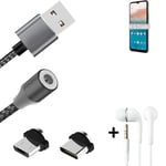 Data charging cable for + headphones Nokia C21 Plus 2GB + USB type C a. Micro-US