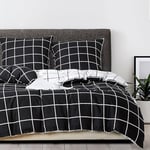 Luofanfei Housse de Couette 240 x 260 Noir Blanc à Carreaux Motif Adulte 2 Personnes Parure de lit Microfibre Housse Couette Modern Géométrique Ensemble Literie avec Fermeture éclair