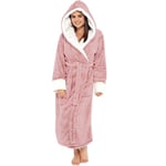 Kvinnor Sherpa Fleece Morgonrock Mjuk Morgonrock Huva Fluffig Towling Badrock Pink